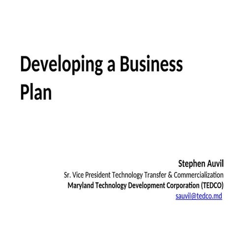 Developing a Business Plan - Part I and II