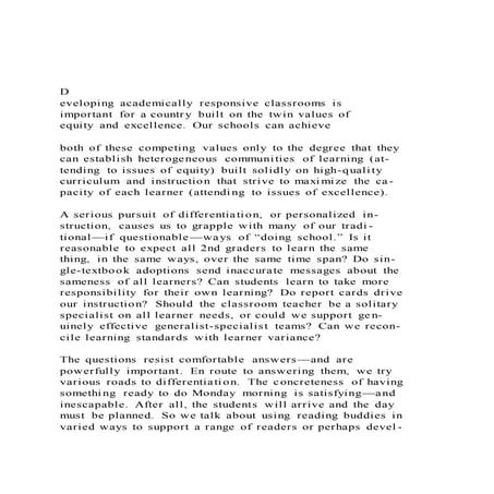 Developing academically responsive classrooms isimportant 