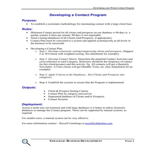 Developing a Contact Program
