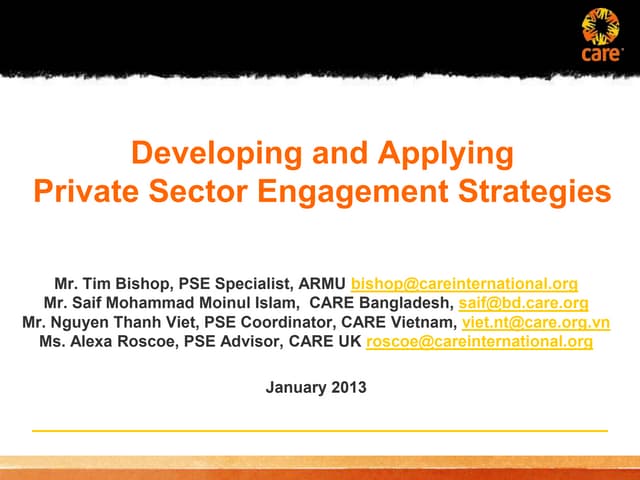 Developing and Applying Private Sector Engagement Strategies - January 2013 webinar