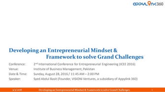 Developing An Entrepreneurial Mindset & Framework to solve Grand Challenges