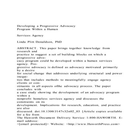 Developing a Progressive AdvocacyProgram Within a HumanS | DOCX