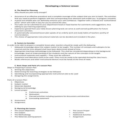 Developing a science lesson