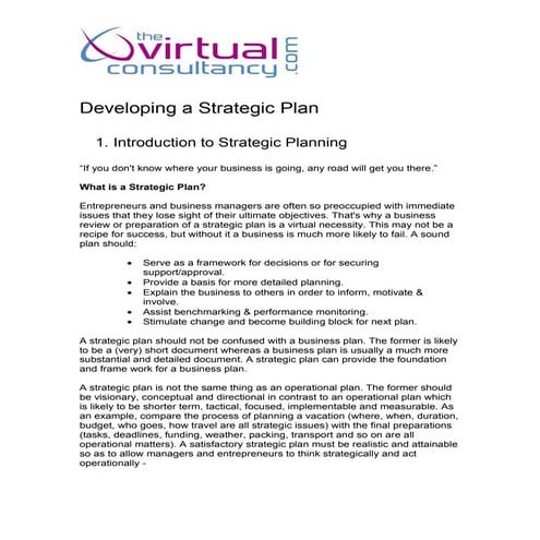 Developing A Strategic Plan