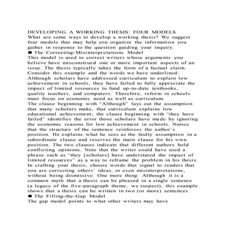 DEVELOPING A WORKING THESIS FOUR MODELSWhat are some ways to de