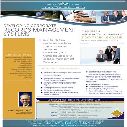 Course Outline - Developing Corporate Records Management Systems - Establishi...