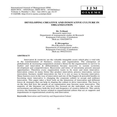 Developing creative and innovative culture in organization