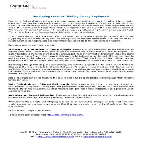 Developing creative thinking among employees!