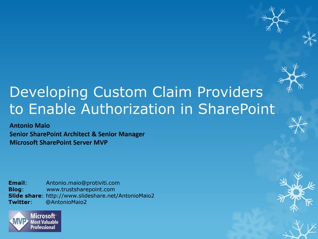 Developing custom claim providers to enable authorization in share point   antonio maio - published
