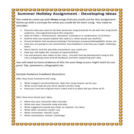 Developing ideas   summer homework