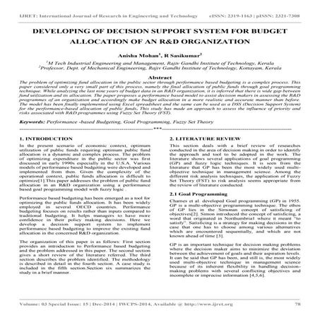 Developing of decision support system for budget allocation of an r&d organiz...