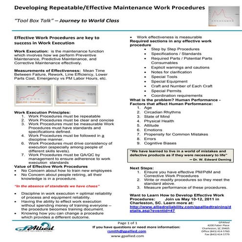 Developing Repeatable Effective Work Procedures Single Learning Point