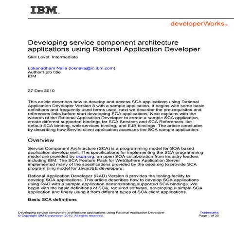 Developing service component architecture applications using rational applica...