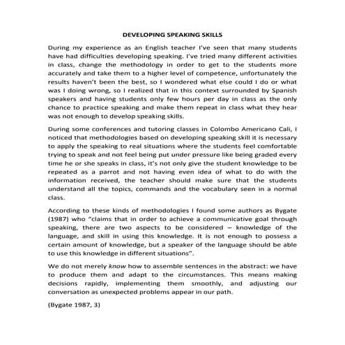 Developing speaking skills essay 1