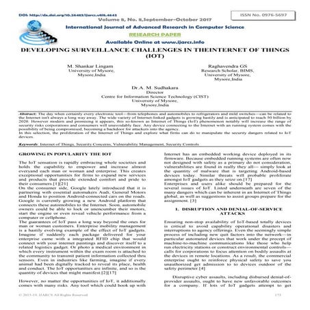 Developing surveillance challenges in theinternet of things