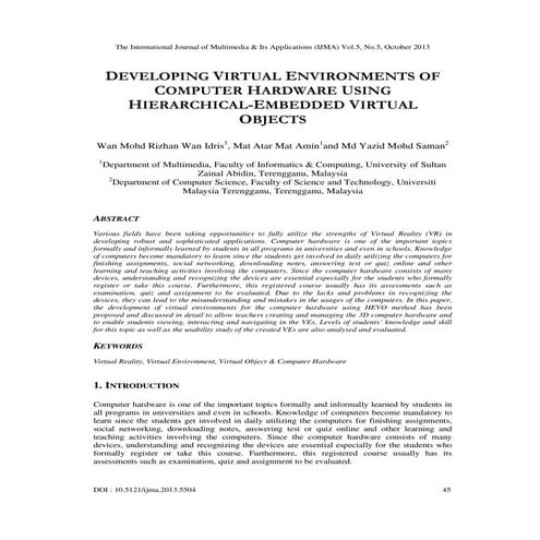 Developing virtual environments of computer hardware using hierarchical embed...