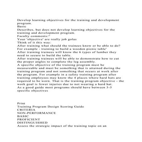Develop learning objectives for the training and development progr.docx
