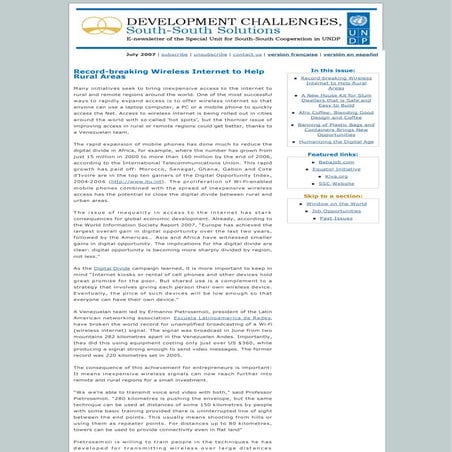 Development Challenges, South-South Solutions: July 2007 Issue