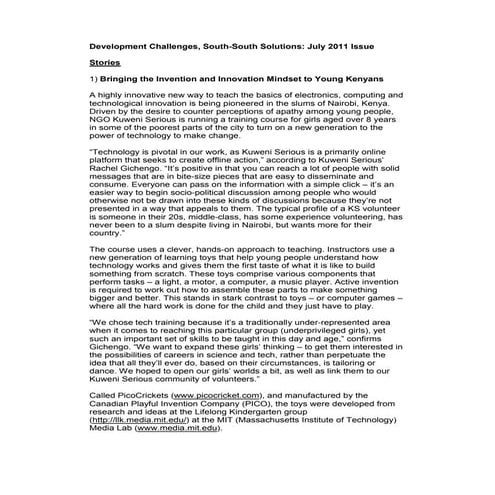 Development Challenges, South-South Solutions: July 2011 Issue