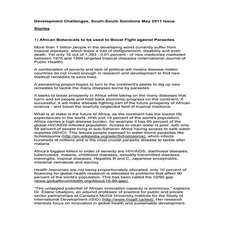 Development Challenges, South-South Solutions: May 2011 Issue