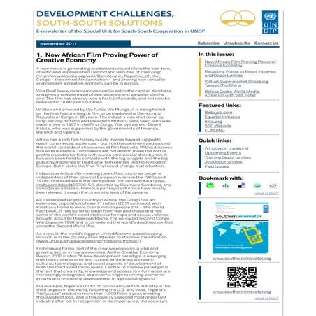 Development Challenges, South-South Solutions: November 2011 Issue