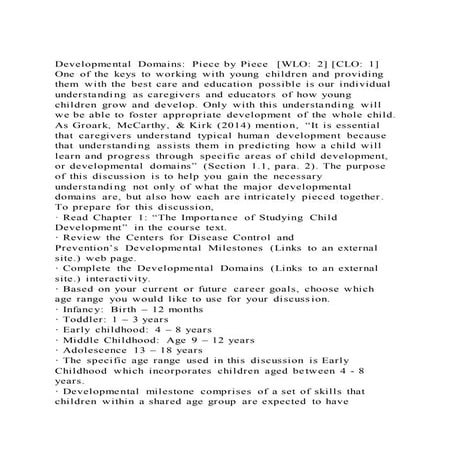 Developmental Domains Piece by Piece  [WLO 2] [CLO 1]One of t