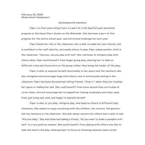 Developmental summary