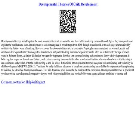 Developmental Theories Of Child Development