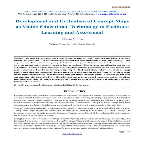 Development and Evaluation of Concept Maps as Viable Educational Technology t...