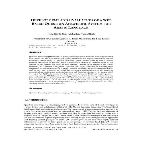 Development and evaluation of a web based question answering system for arabi...