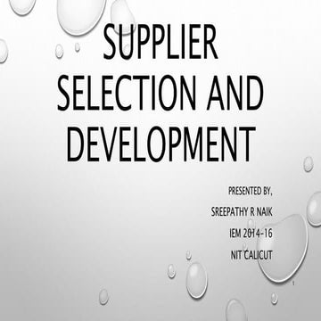 SUPPLIER SELECTION AND DEVELOPMENT