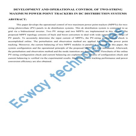 Development and operational control of two string maximum power point tracker...