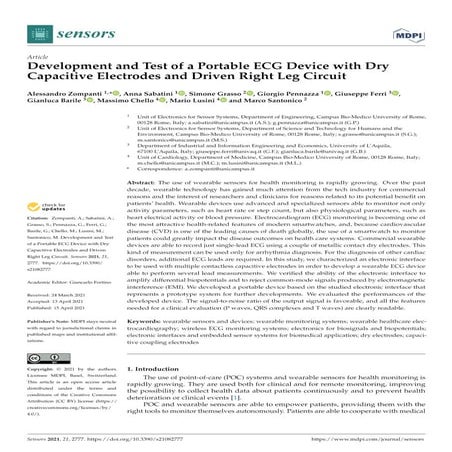 Development and test of a portable ecg device with dry capacitive ...