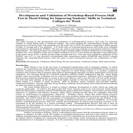 Development and validation of workshop based process skill test in metal fitt...