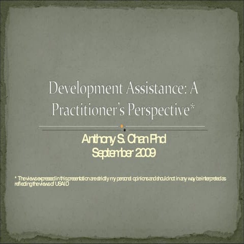 Development Assistance: A Practitioner's Perspective with Dr. Anthony Chan