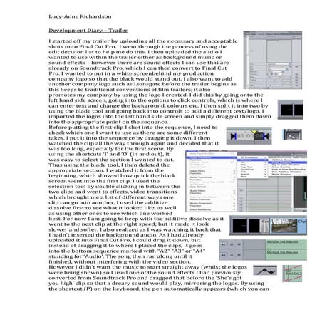 Trailer Development Diary