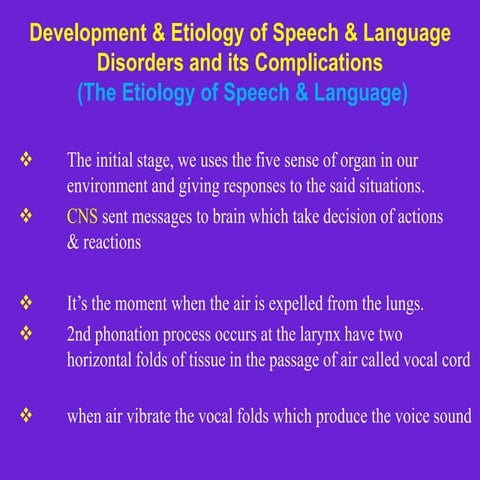 Development &amp; etiology of speech &amp; language disorders