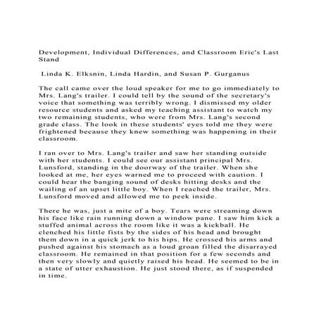 Development, Individual Differences, and Classroom Erics Last S.docx