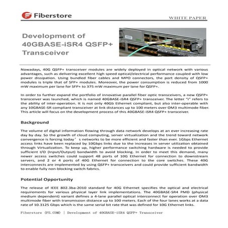 Development of 40 gbase isr4 qsfp+ transceiver