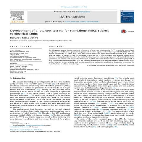 Development of a low cost test rig for standalone wecs subject to electrical ...