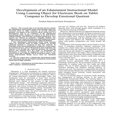 Development of an edutainment instructional model using learning object for e...