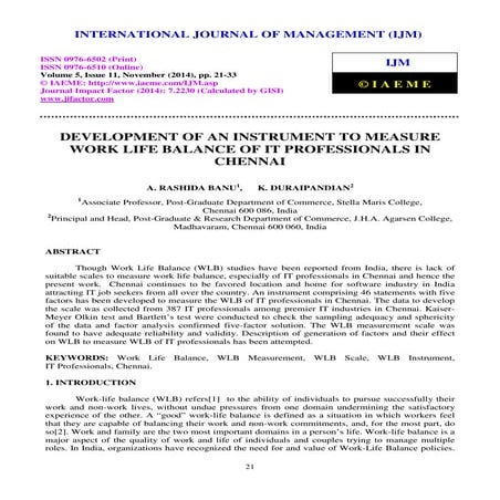 Development of an instrument to measure work life balance of it ...