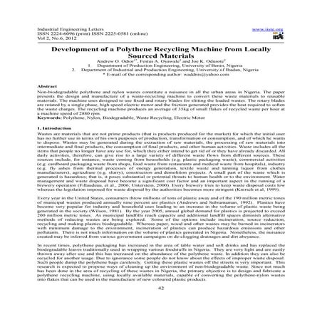 Development of a polythene recycling machine from locally