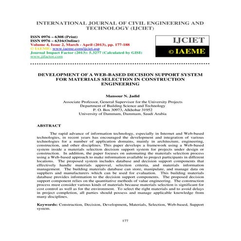 Development of a web based decision support system for materials selection in...