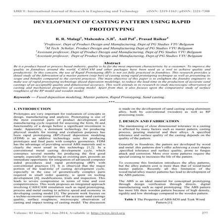 Development of casting pattern using rapid prototyping