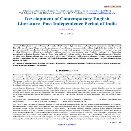 Development of Contemporary English Literature- Post Independence Period of India