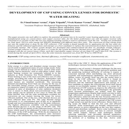 Development of csp using convex lenses for domestic water heating