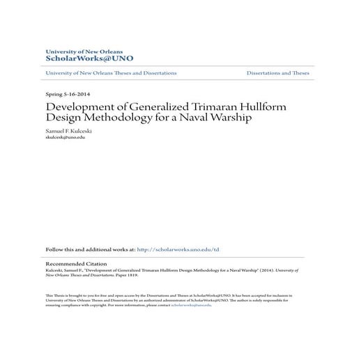 Development of generalized trimaran hullform design methodology (5-16 ...