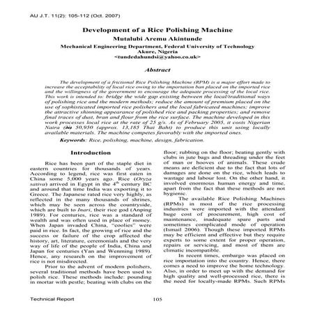 Development of rice polishing machines