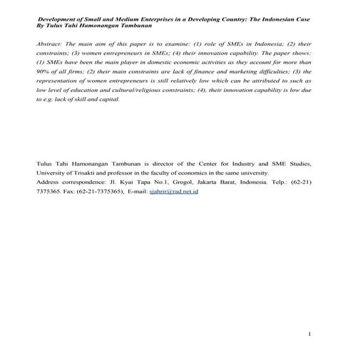 Development of small and medium enterprises in a developing country indnesian...